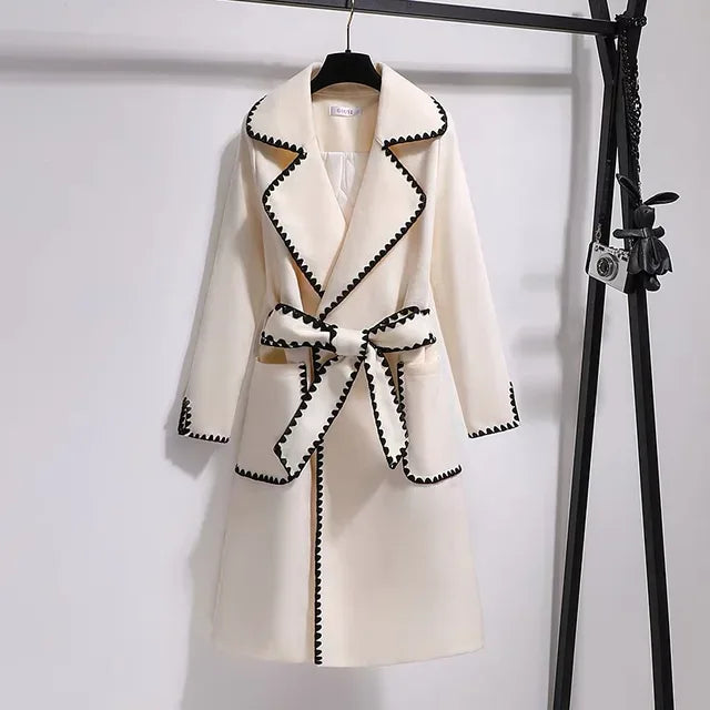 Oversized 4xl Fall Winter Woolen Long Coats Women's Lapel Slim Wool Blend Jackets With Belts Korean Elegant Thick Overcoats New - Shello's Creative Boutique