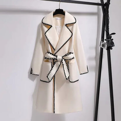 Oversized 4xl Fall Winter Woolen Long Coats Women's Lapel Slim Wool Blend Jackets With Belts Korean Elegant Thick Overcoats New - Shello's Creative Boutique