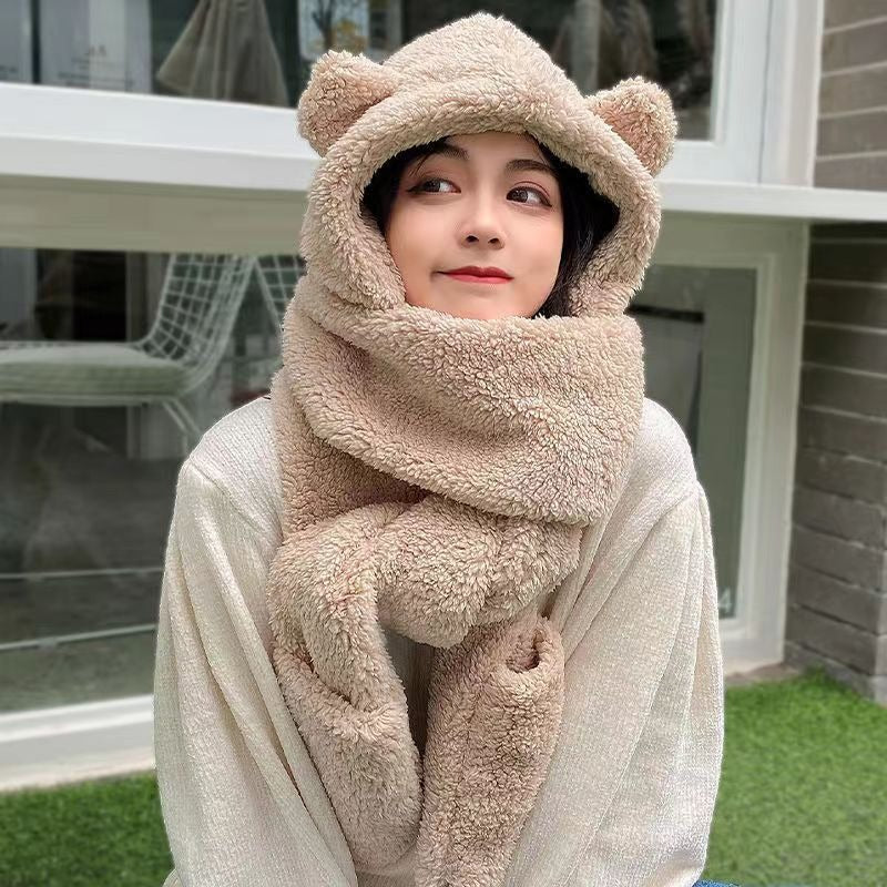 Adorable Bear 3-in-1 Plush Winter Set - Hat, Scarf & Gloves with Heart Details