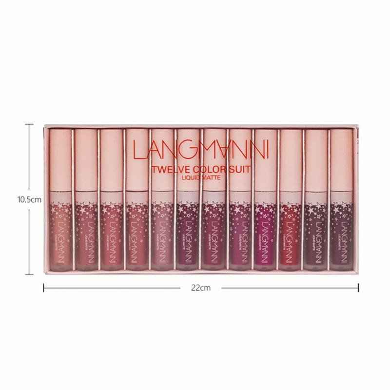 12PCS Matte Lipsticks Waterproof Lipstick Non-stick Cup Lipstick