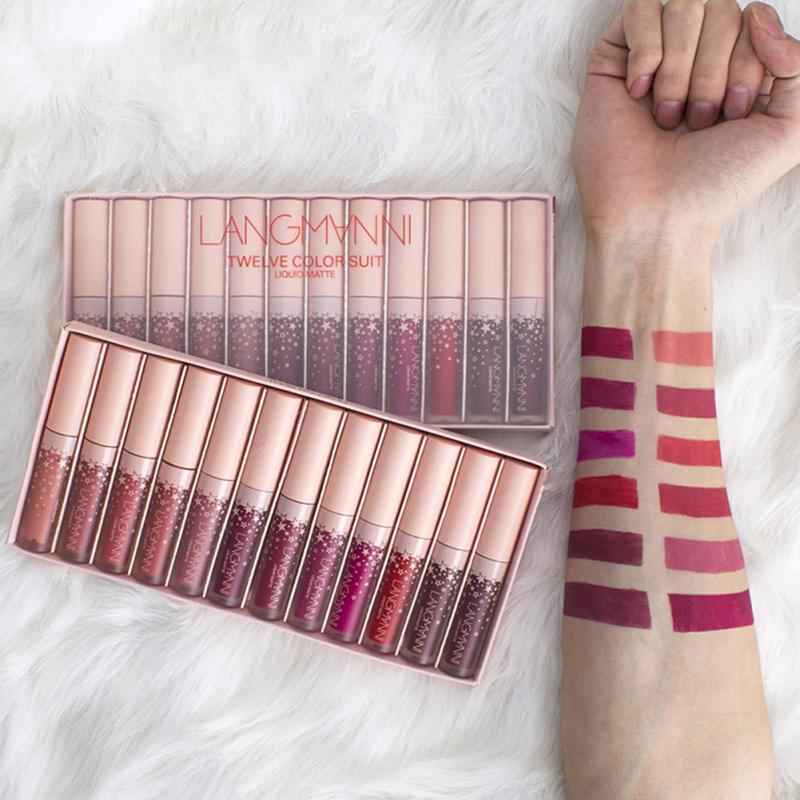 12PCS Matte Lipsticks Waterproof Lipstick Non-stick Cup Lipstick