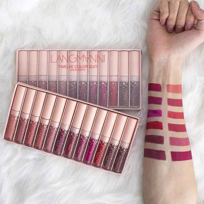 12PCS Matte Lipsticks Waterproof Lipstick Non-stick Cup Lipstick