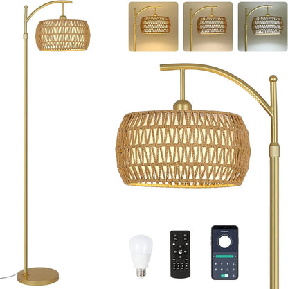 Arc Floor Lamp – Elegant Boho Lighting with Smart Features - Shello's Creative Boutique
