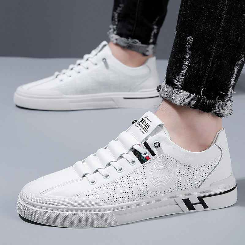 Summer Casual Board Shoes for Men - Hollowed Out Soft Leather Sole Breathable White Shoes