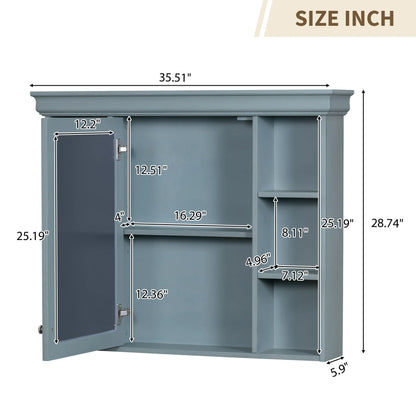 35 ''x 28' 'blue wall mounted bathroom storage cabinet with mirror door and medication cabinet with 6 open shelves - Shello's Creative Boutique