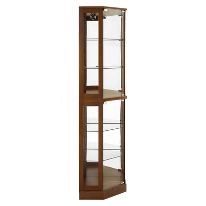 6 shelves corner Curio display cabinet with light mirror and adjustable shelves, walnut wood (excluding E26 light bulbs) - Shello's Creative Boutique