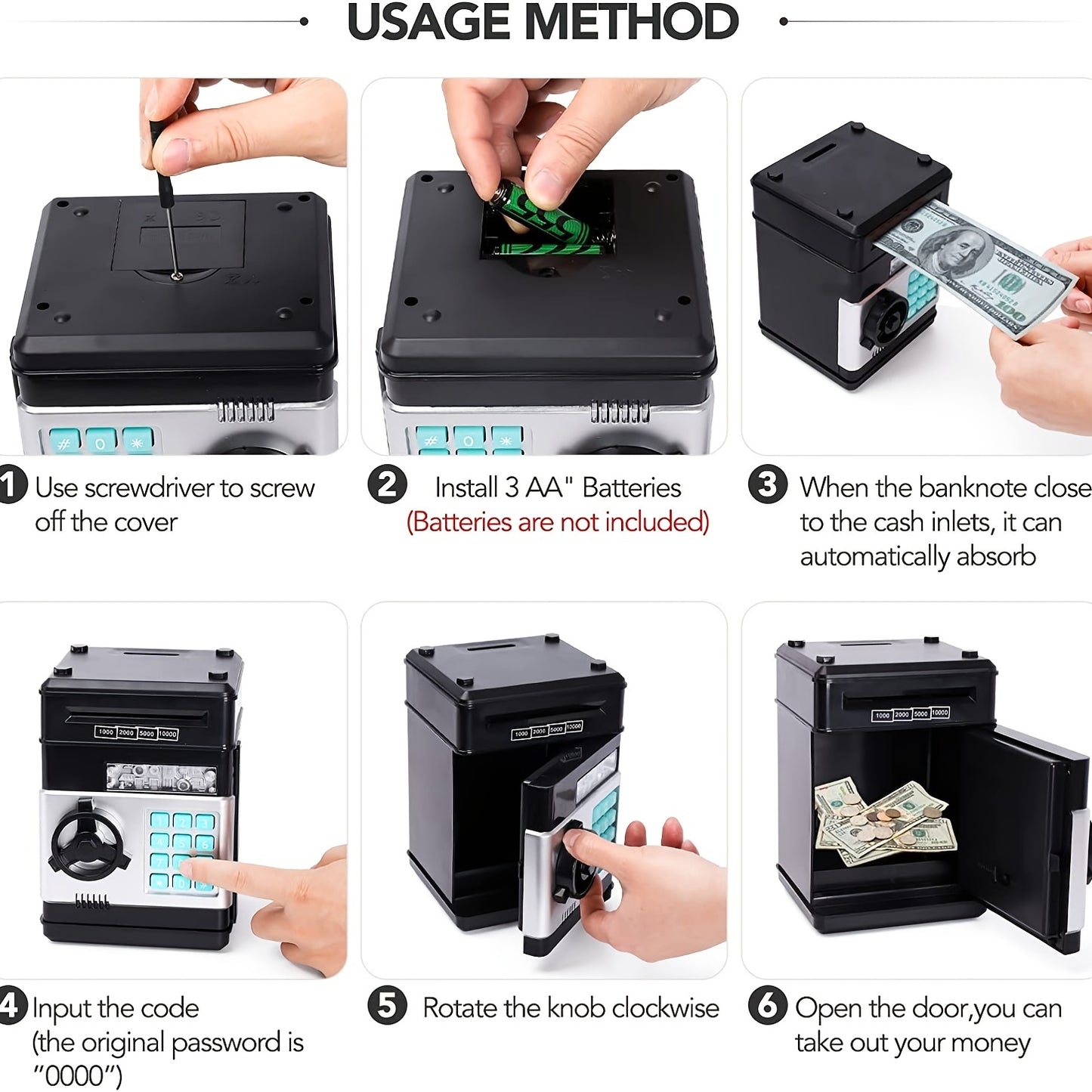 Kids ATM Piggy Bank with Password - Electronic Money Box with Auto Coin Slot