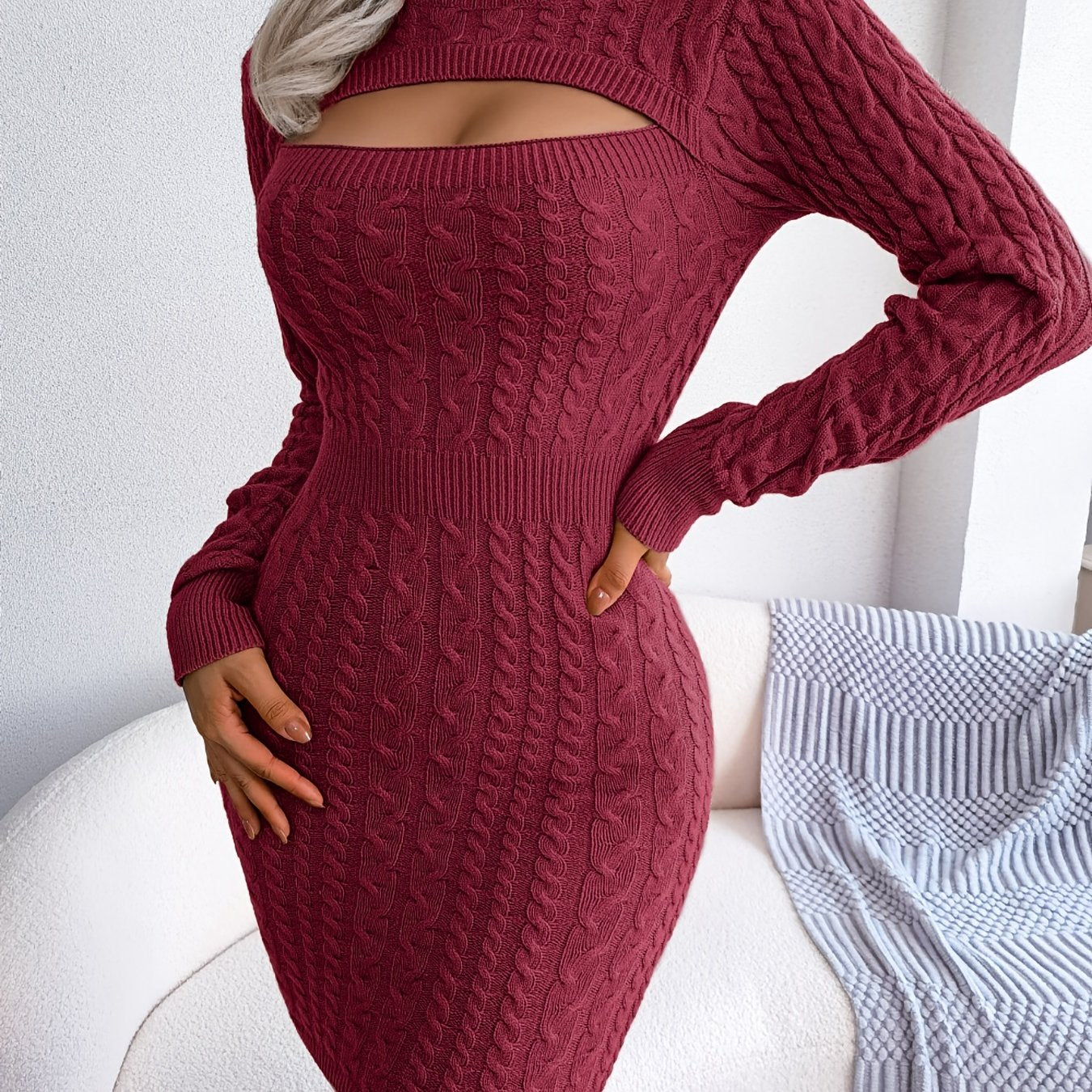 Elegant Keyhole Winter Bodycon - Long Sleeve, High Stretch, Ribbed Knit Women's Pencil Dress Shello's Creative Boutique
