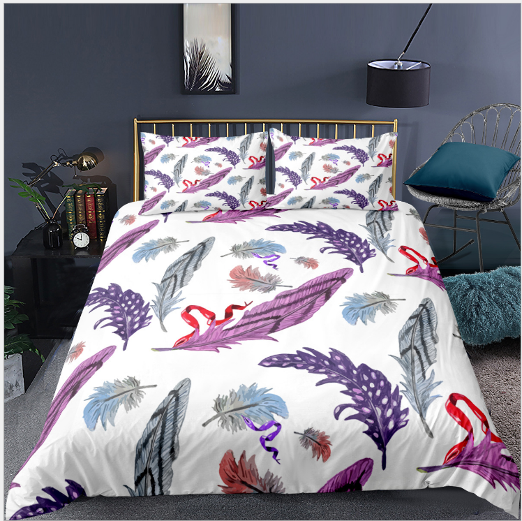 3D digital printing bedding quilt cover pillow case three piece feather series eprolo