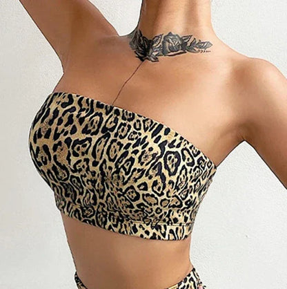 Nylon Tube Bra Tracksuits Women Leopard print Yoga Set Sports Suit Women Lounge Wear Crop Tops Sexy Women Leggings - Shello's Creative Boutique