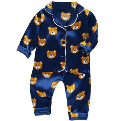 LJW Children's pajamas set Baby suit Kids Clothes Toddler Boys Girls Ice silk satin Tops Pants Set home Wear Kids pajamas - Shello's Creative Boutique