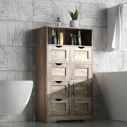 5 Drawers Storage Cabinet with Adjustable Shelves, Bathroom Cabinet with Doors, Floor Cabinet for Living Room Grey - Shello's Creative Boutique