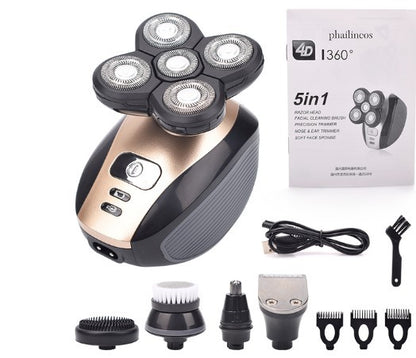 Multifunctional 5-Head Shaver Rechargeable Razor Water Washing Bald Head Machine Five-In-One Razor eprolo
