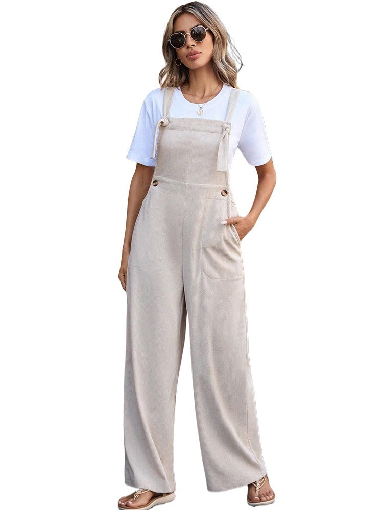 European and American summer women's casual lace up solid color overalls eprolo