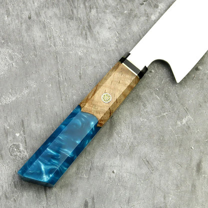 Amberknife 8-Inch Kiritsuke Knife – 67 Layers VG10 Damascus Steel with Stabilized Wood Handle - Shello's Creative Boutique