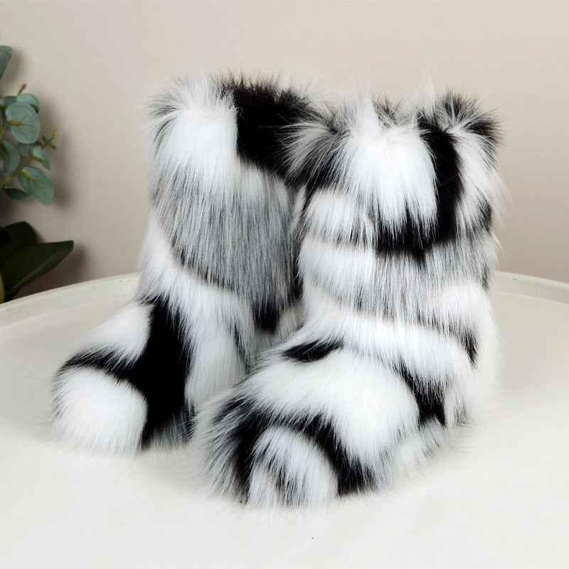 Women's Fuzzy Winter Boots - Fluffy Fur Snow Boots with Bowtie Detail - Shello's Creative Boutique