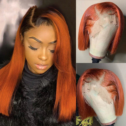 Gradient Orange Bob Wig - Short Lace Front Human Hair Wig - Shello's Creative Boutique