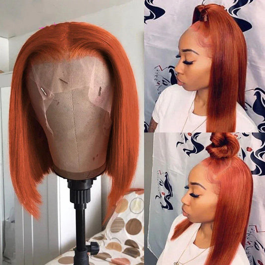 Gradient Orange Bob Wig - Short Lace Front Human Hair Wig - Shello's Creative Boutique