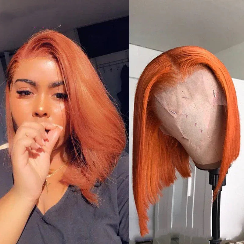 Gradient Orange Bob Wig - Short Lace Front Human Hair Wig - Shello's Creative Boutique