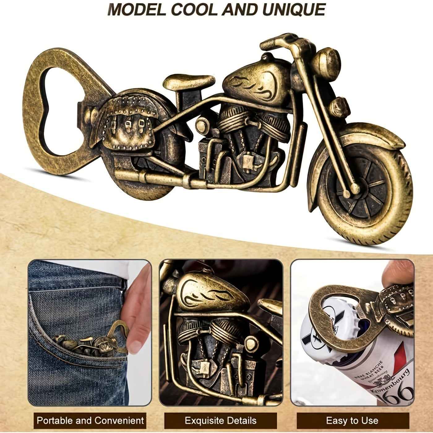 1pc Golden 5 Inches Motorcycle Bottle Opener - Perfect Gift for Beer Lovers and Men, 3 Ounces, 2 Inches/0.3 Inches