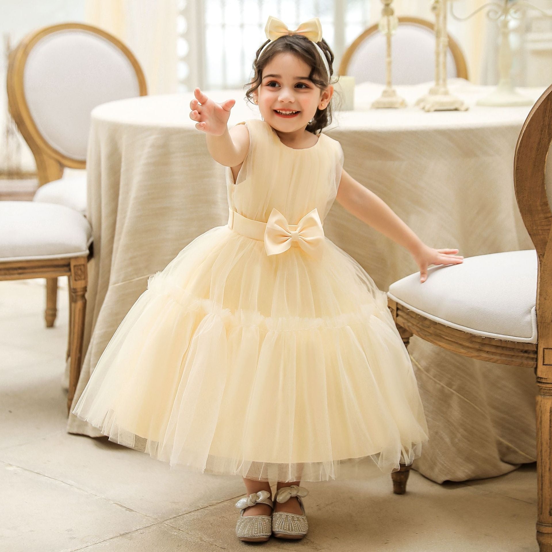 Children's mesh dress princess dress baby fluffy dress baby one year old wedding dress evening dress eprolo