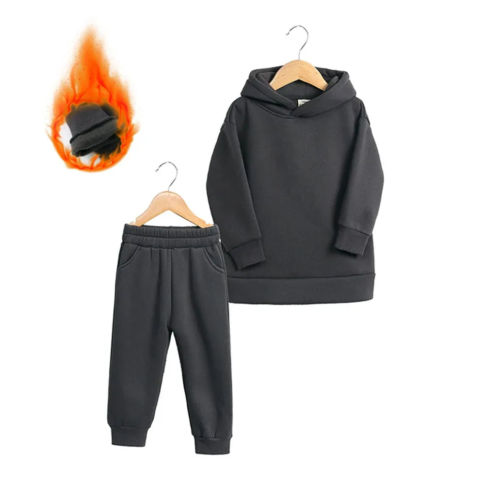 Thickened Autumn And Winter Clothing Children's Sports Suit Casual Pullover Hooded Sweater Trousers Two-Piece Set - Shello's Creative Boutique