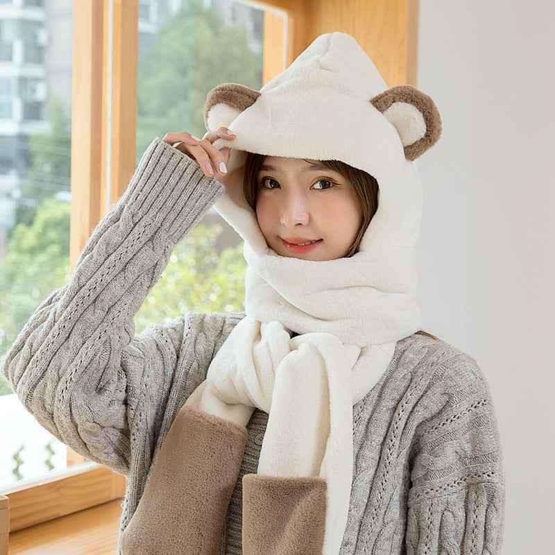 Winter Bear 3-in-1 Hat, Gloves & Scarf Set - Warm Plush Women's Winter Accessory - Shello's Creative Boutique