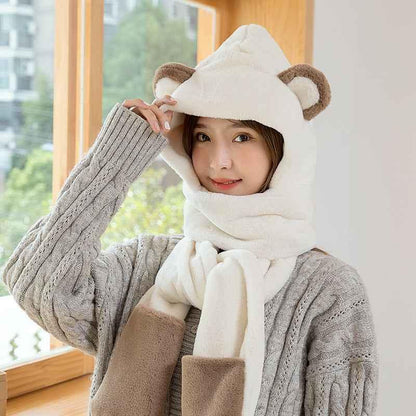 Winter Bear 3-in-1 Hat, Gloves & Scarf Set - Warm Plush Women's Winter Accessory - Shello's Creative Boutique