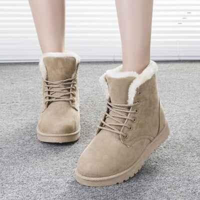 Women's Lace-Up Snow Boots - Warm Flat Winter Boots - Shello's Creative Boutique