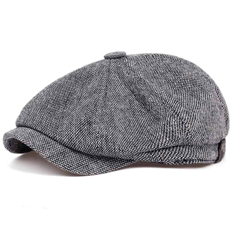Men&Apos;S Retro Herringbone Flat Cap - Black Casual Beret with Vintage Style, Knitted Polyester, Perfect for Valentine&Apos;S Day, Everyday Headwear | Vintage Flat Cap | Knitted Texture Shello's Creative Boutique