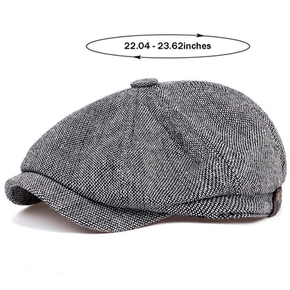 Men&Apos;S Retro Herringbone Flat Cap - Black Casual Beret with Vintage Style, Knitted Polyester, Perfect for Valentine&Apos;S Day, Everyday Headwear | Vintage Flat Cap | Knitted Texture Shello's Creative Boutique
