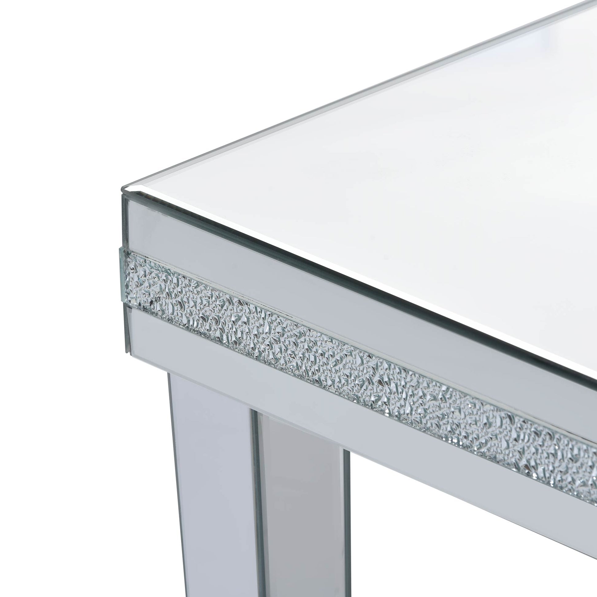 The ON-TRANS stylish modern glass mirrored coffee table features a crystal design and adjustable height legs in silver eprolo