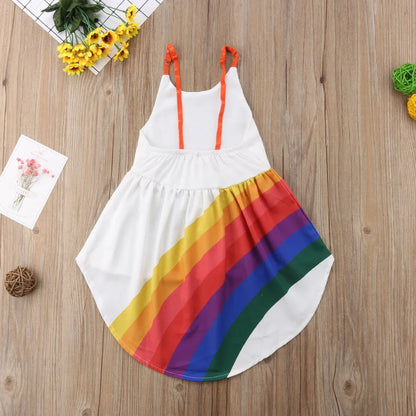 Princess Dress Kid Baby Girls Party Pageant Cute Sleeveless Backless Strap Rainbow Beach Tutu Dresses - Shello's Creative Boutique