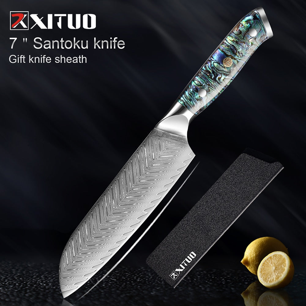 XITUO Damascus Steel knife Set Kitchen Cooking Tools Chef Knife Japanese Santoku Knives Boning knife Exquisite Shell Handle eprolo