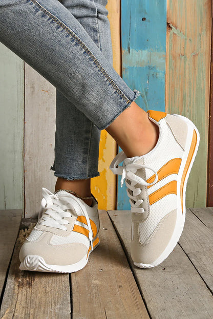 White Patchwork Breathable Lace-Up Sneakers – Style Meets Comfort in Every Step - Shello's Creative Boutique