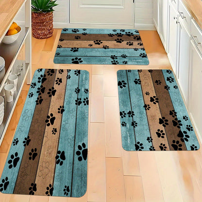 2/3 Piece Wooden Board Kitchen Rug Set - Anti-Fatigue Non-Slip Absorbent Flannel Floor Mat - Shello's Creative Boutique