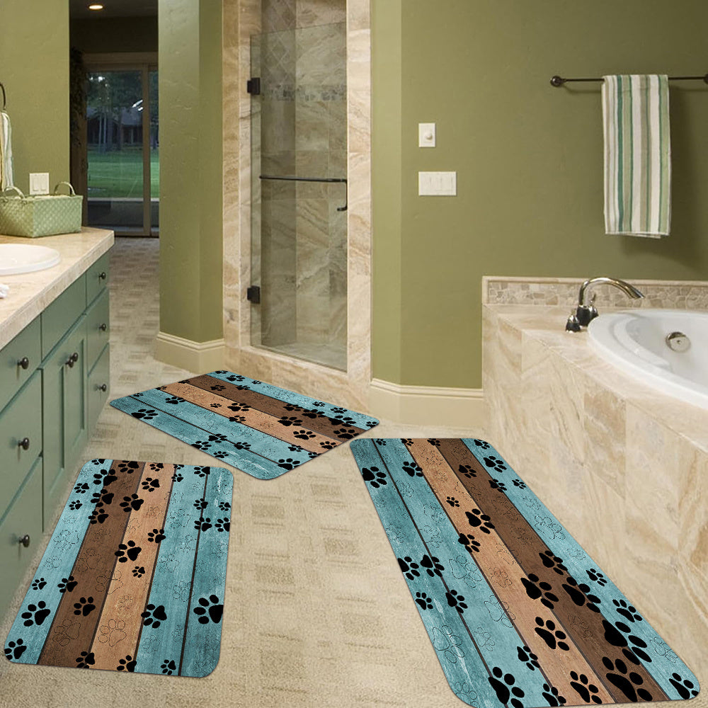 2/3 Piece Wooden Board Kitchen Rug Set - Anti-Fatigue Non-Slip Absorbent Flannel Floor Mat - Shello's Creative Boutique