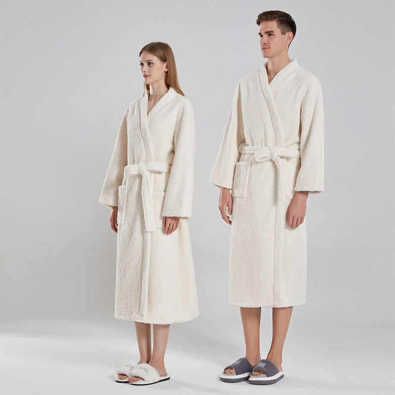 Autumn and winter long sleeved coral fleece couple bathrobe with added fat and plus size yukata long sleepwear eprolo