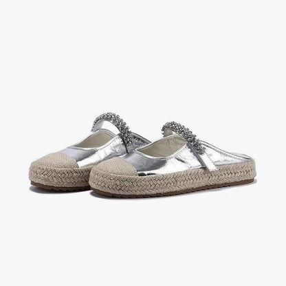 Summer Women's Canvas Shoes – Silver Sequined Mules for Effortless Style - Shello's Creative Boutique