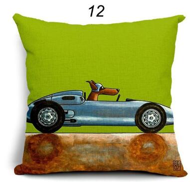 Pillow Lovely Cartoon Dog Driving Car Vintage Almofadas 45X45CM Linen Pillow Decorative Linen Cushion Cover Shello Creative Boutique