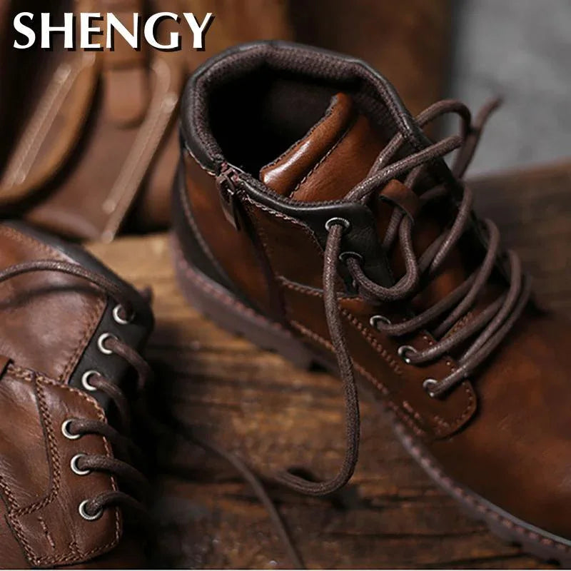 Men Shoes Autumn Winter Boots Retro Style Ankle Boots Lace Up Casual Boots High-top Shoes For Men Wear-resistant Zapatos Boots - Shello's Creative Boutique