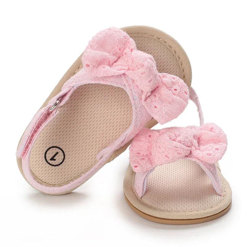 Baby Girl Bow Sandals - Summer Cotton Shoes with Rubber Sole for 0-12 Months | Toddler Footwear - Shello's Creative Boutique