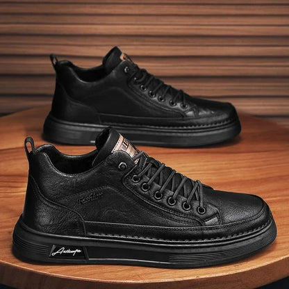 Breathable and waterproof Korean style shoes for men, trendy and versatile black leather shoes, sports and casual board shoes - Shello's Creative Boutique