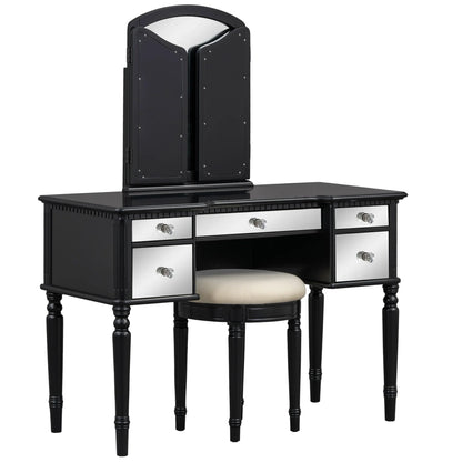 Dressing Table Set with Mirrored Drawers and Stool, Tri-fold Mirror, Makeup Vanity Set - Shello's Creative Boutique