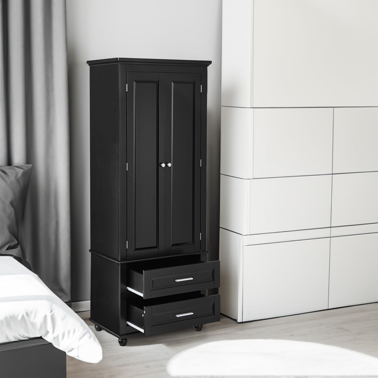 Tall Storage Cabinet with Two Drawers for Bathroom/Office, Black eprolo