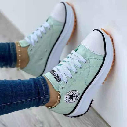 Low-Cut Platform Sneakers – Stylish & Comfortable Thick-Soled Canvas Shoes - Shello's Creative Boutique