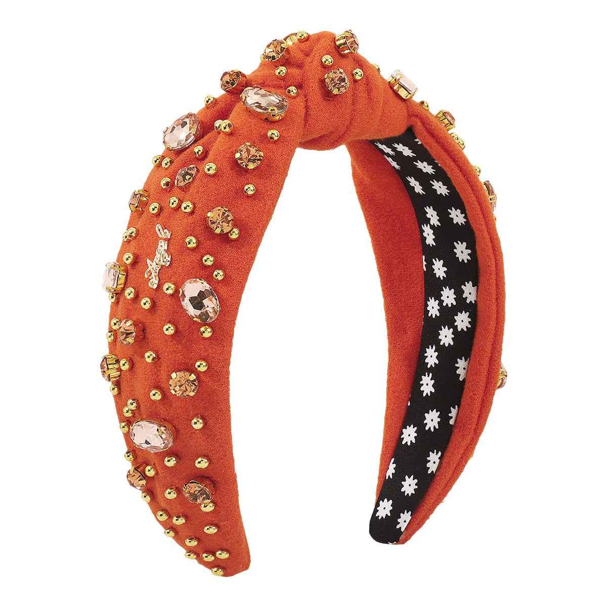 Retro Wide Edge Knot Bead Water Diamond Plush Fabric Thickened Letter Hair Hoop
