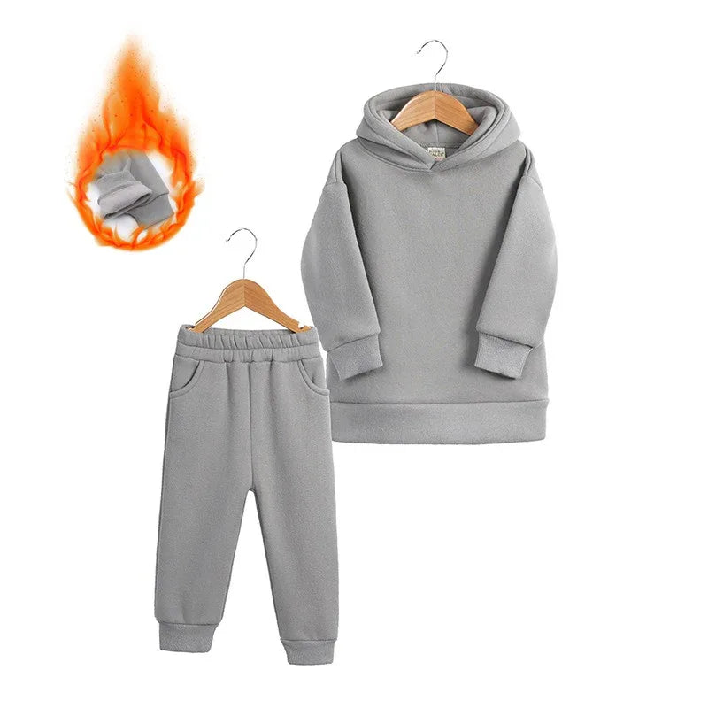Thickened Autumn And Winter Clothing Children's Sports Suit Casual Pullover Hooded Sweater Trousers Two-Piece Set - Shello's Creative Boutique