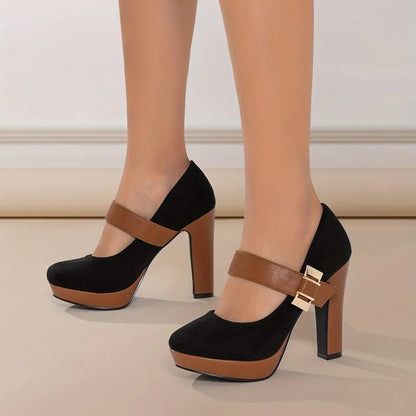 Women’s Retro Mary Jane Platform Pumps – Block Heel, Round Toe Elegance for Spring - Shello's Creative Boutique