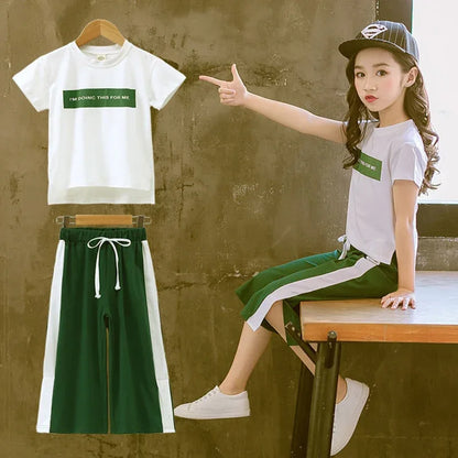 Girls Clothing Sets Summer Short Sleeve T-Shirt+Pants 2 Pcs Kids Outwear Children Clothes Suits - Shello's Creative Boutique